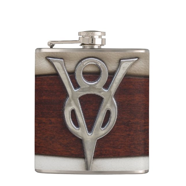 Grease Monkey V8 Engine Emblem Hip Flask (Front)