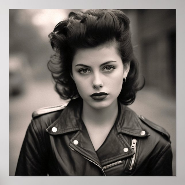 Greaser Punk Girl in a Leather Jacket Poster (Front)
