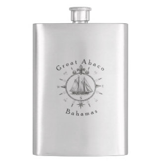 Great Abaco Bahamas Nautical Sailing Compass sail Hip Flask