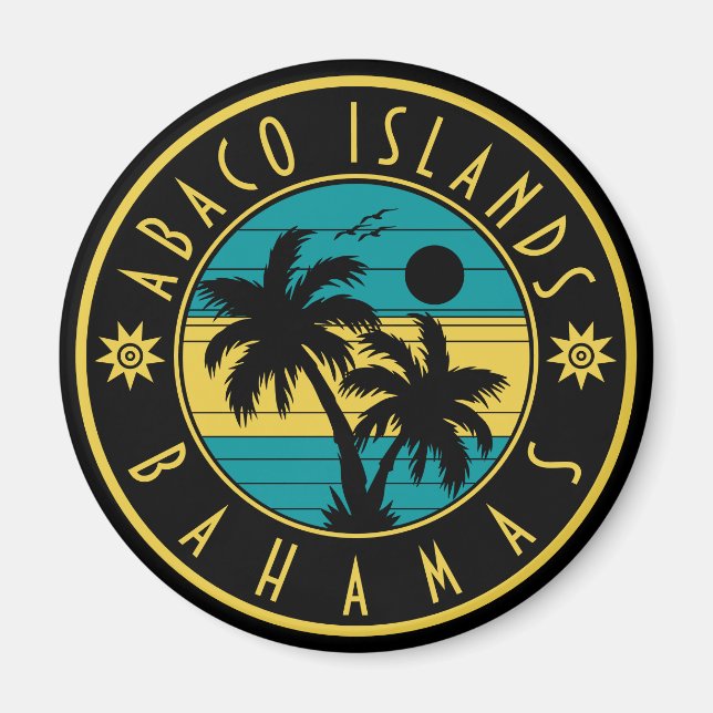 Great Abaco Bahamas Retro Palm Tree Souvenirs Magnet (Front)