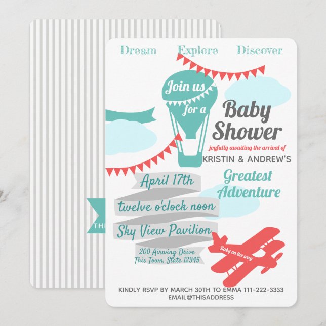 Great Adventure Hot Air Balloon and Airplane Invitation (Front/Back)