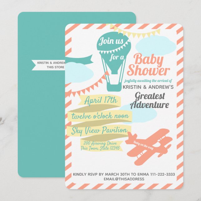 Great Adventure Hot Air Balloon and Airplane Invitation (Front/Back)