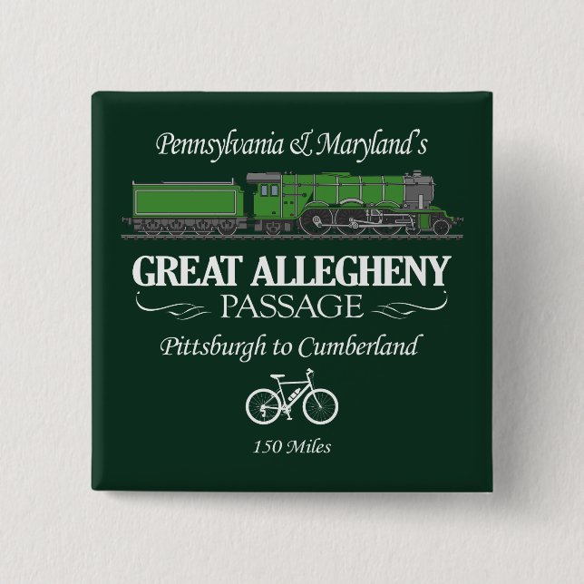 Great Allegheny Passage (RT2) 2 Inch Square Button (Front)