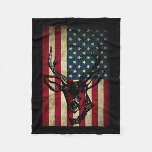 Great American Flag Patriotic Deer Hunting Gift Fleece Blanket