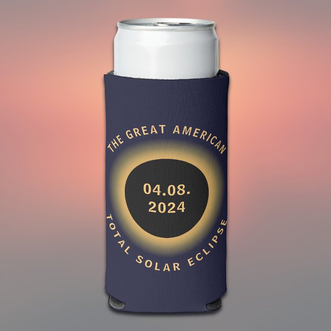 Great American Total Solar Eclipse 8 April, 2024 Seltzer Can Cooler (All text is editable, replace if required)