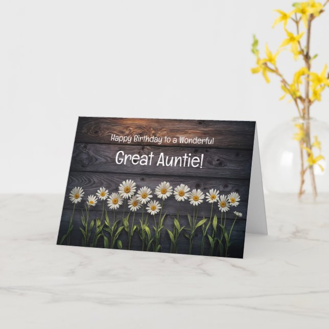 Great Aunt Happy Birthday with Daises and Wood  Card (Yellow Flower)