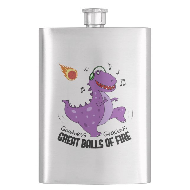 Great Balls Of Fire Dinosaur Meteor Hip Flask (Front)