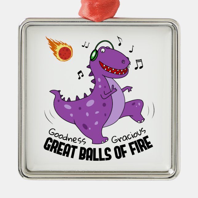 Great Balls Of Fire Dinosaur Meteor Metal Ornament (Front)
