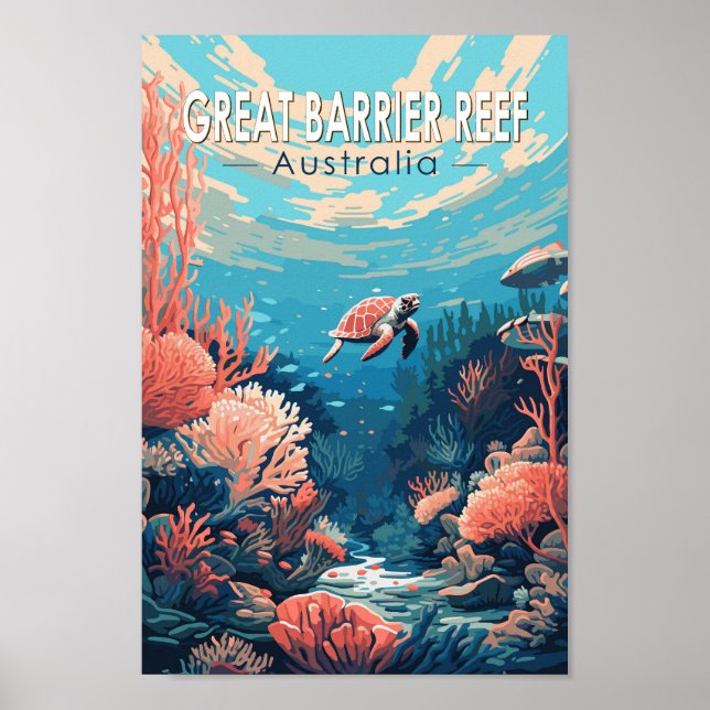 Great Barrier Reef Australia Travel Art Vintage Poster (Front)