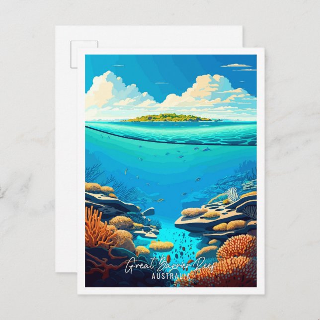 Great Barrier Reef Australia travel illustration Postcard (Front/Back)