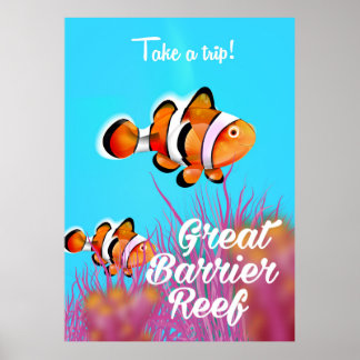 Great Barrier reef Clown fish cartoon poster