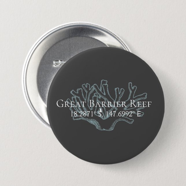 Great Barrier Reef Latitude  Longitude  3 Inch Round Button (Front & Back)