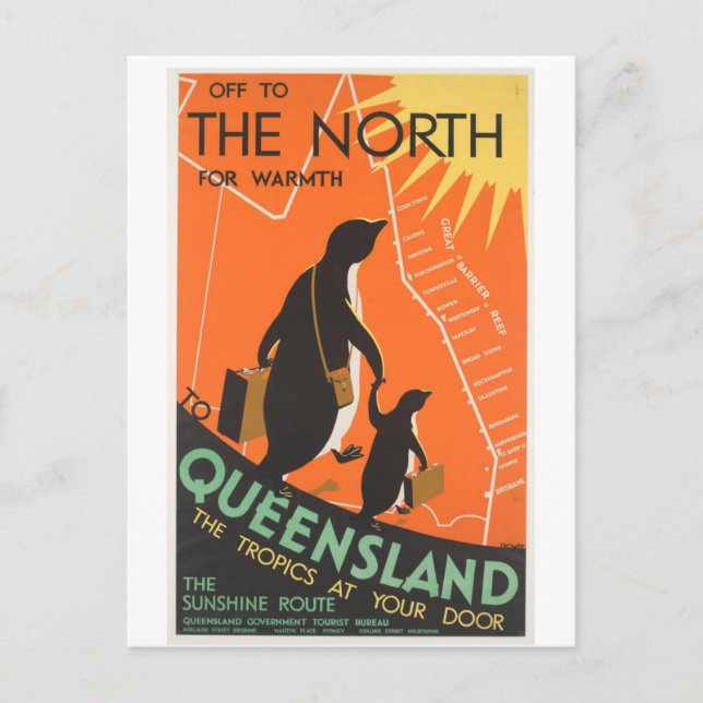 Great Barrier Reef Postcard Penquins to Queenland (Front)