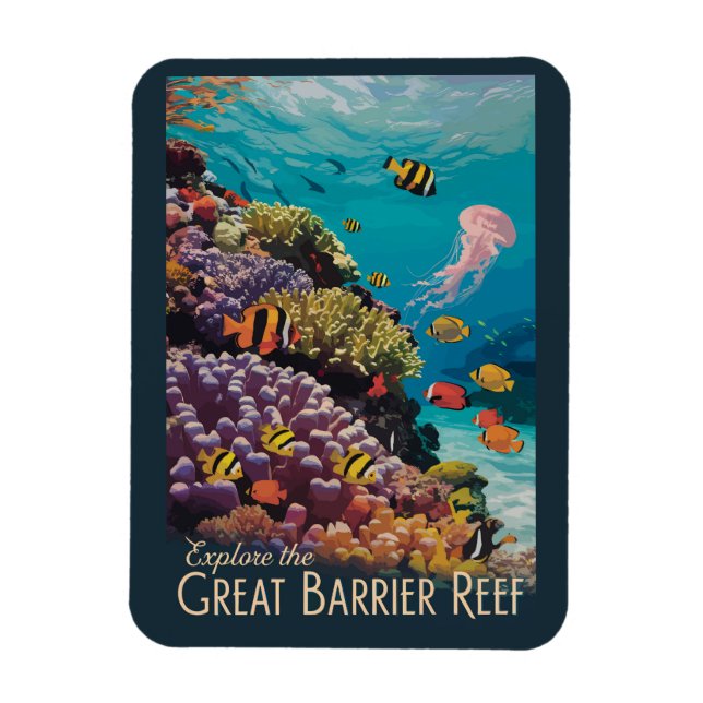 Great Barrier Reef Queensland Travel Art Vintage Magnet (Vertical)