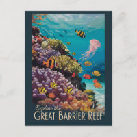 Great Barrier Reef Queensland Travel Art Vintage