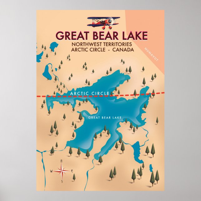 Great Bear Lake, Canada, map travel poster art (Front)