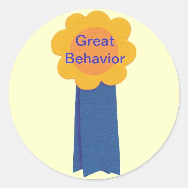 Great Behaviour Yellow Flower Blue Ribbon Stickers (Front)