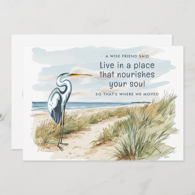 Great Blue Heron Beach Scene New Address Announcement (Front/Back)