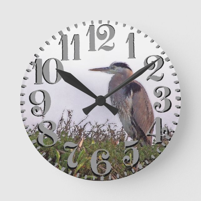 Great Blue Heron Bird Big Number Wall Clock (Front)