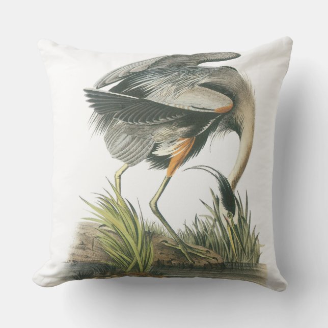 Great Blue Heron by Audubon Outdoor Pillow (Front)