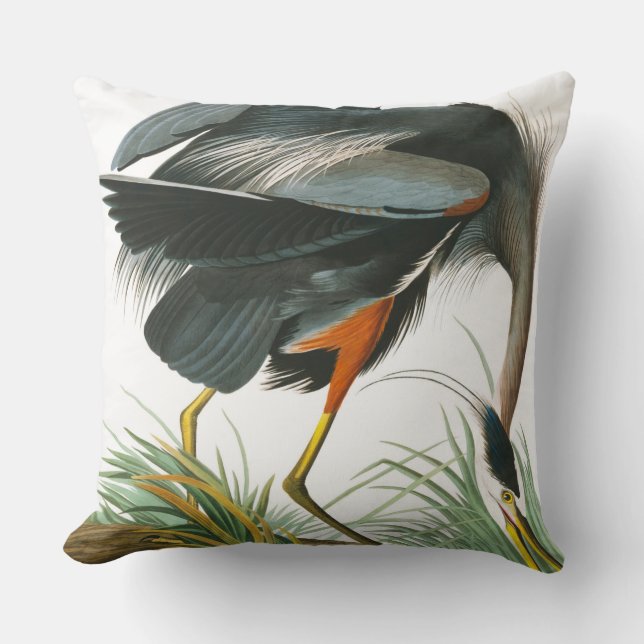 Great Blue Heron by John James Audubon Throw Pillow (Front)