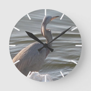 Great Blue Heron by the Water Round Clock