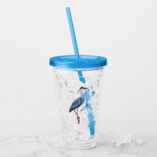 Great blue heron cartoon illustration acrylic tumbler