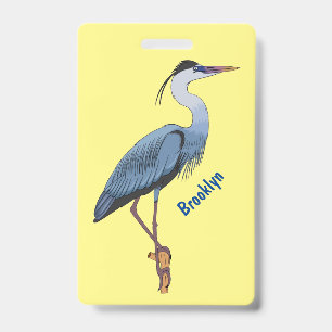 Great blue heron cartoon illustration badge