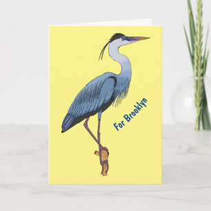 Great blue heron cartoon illustration  card