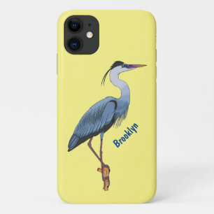 Great blue heron cartoon illustration iPhone 11 case
