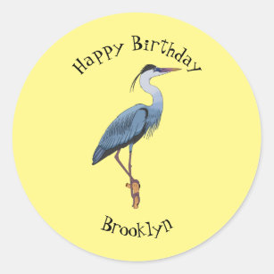 Great blue heron cartoon illustration classic round sticker