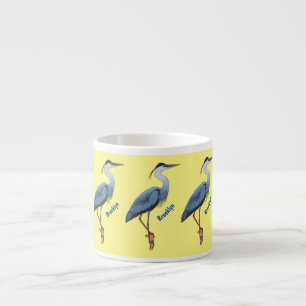 Great blue heron cartoon illustration espresso cup