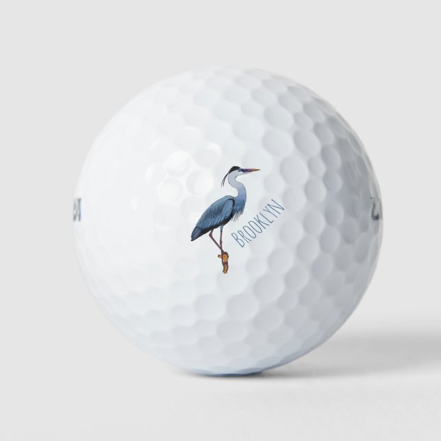 Great blue heron cartoon illustration golf balls (Front)