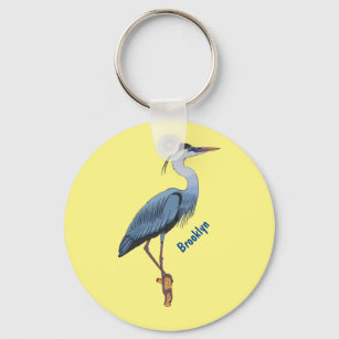 Great blue heron cartoon illustration keychain