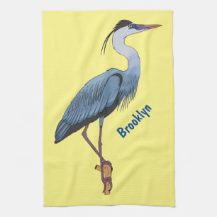 Great blue heron cartoon illustration  kitchen towel