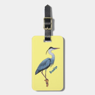 Great blue heron cartoon illustration luggage tag