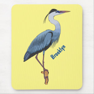 Great blue heron cartoon illustration  mouse pad
