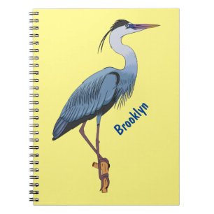Great blue heron cartoon illustration notebook