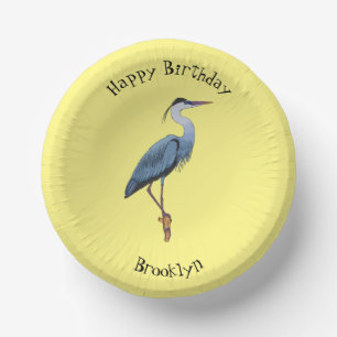 Great blue heron cartoon illustration  paper plate
