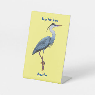 Great blue heron cartoon illustration pedestal sign