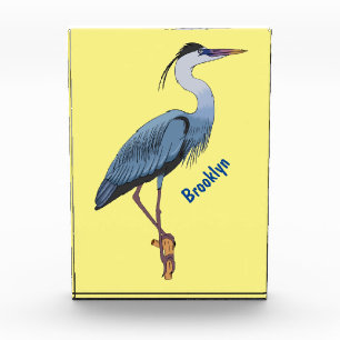 Great blue heron cartoon illustration photo block