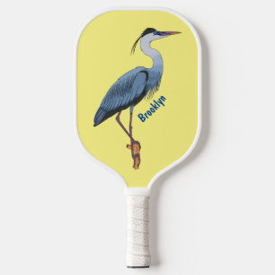 Great blue heron cartoon illustration pickleball paddle