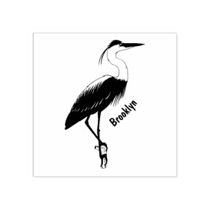 Great blue heron cartoon illustration rubber stamp