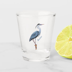 Great blue heron cartoon illustration shot glass