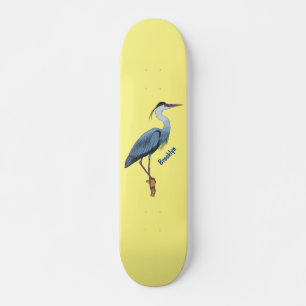 Great blue heron cartoon illustration skateboard