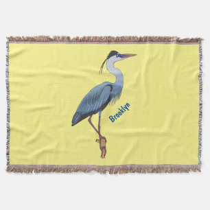 Great blue heron cartoon illustration  throw blanket
