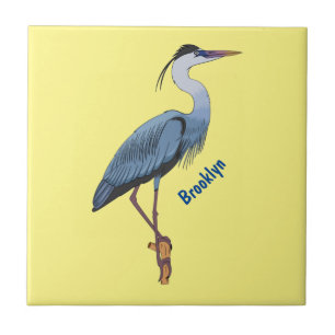 Great blue heron cartoon illustration tile