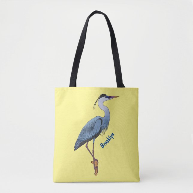 Great blue heron cartoon illustration tote bag (Front)