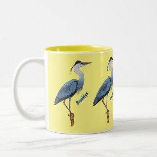 Great blue heron cartoon illustration Two-Tone coffee mug