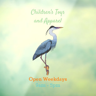 Great blue heron cartoon illustration window cling